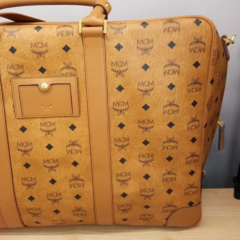 MCM Ottomar Suitcase in Visetos Tan Cognac Leather Weekender Monogram Logo $1390